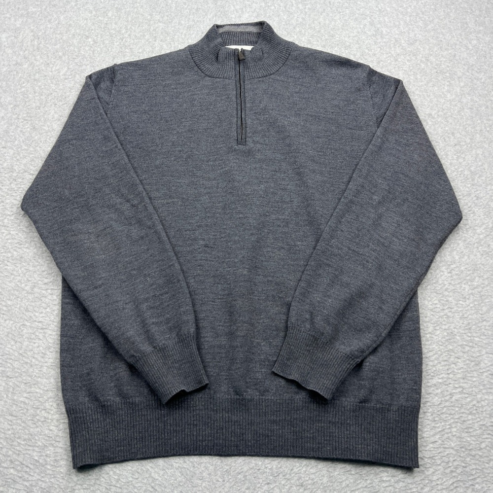 Ermenegildo Zegna 1/4 Zip Pullover Mens 54 Gray 100% Wool Mock Neck Knit Sweater